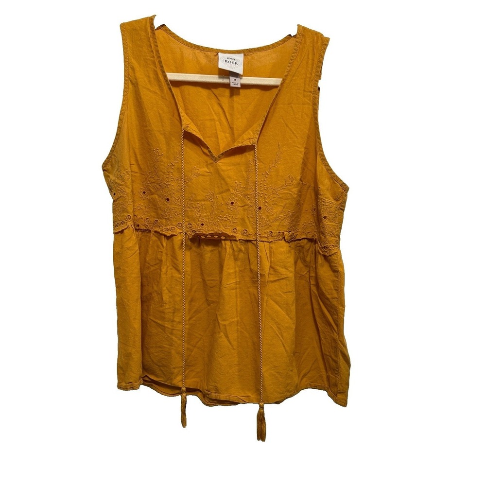 Knox Rose Womens Medium Goldenrod Yellow Eyelet Embroidered Sleeveless Top Boho